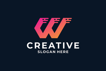 Fototapeta na wymiar Creative letter W logo design with digital, fast, connection concept.