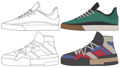 Set off Sneaker shoe . Concept. Flat design. Vector illustration. Sneakers in flat style. - obrazy, fototapety, plakaty