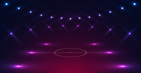 Vector background of a football stadium with the effects of spotlights and lamps for the World Football Championship 2022