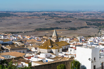Fototapeta na wymiar Panoramic view of the town of Medina Sidonia, in the middle you see The Victoria Church dating from the 17th century, Andalusia, Spain