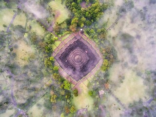 Aerial view of Borobudur Temple, Indonesia - obrazy, fototapety, plakaty