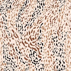 Animal seamless pattern. Leopard skin print. Cheetah, jaguar spots. Hand drawn beige brown and black small spots