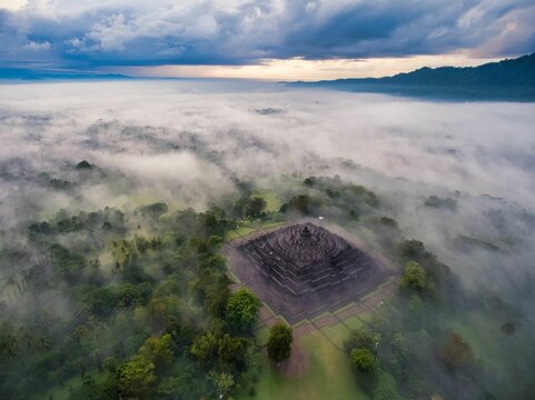 Fototapeta Aerial view of Borobudur Temple, Indonesia