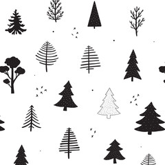 christmas nursery seamless pattern with hand drawn abstract trees. Good for posters, textile prints, wallpaper, scrapbooking, stationary, wrapping paper, kids apparel decor, etc. EPS 10