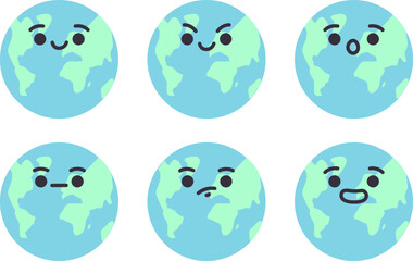 The character of planet Earth with positive and negative emotions. Round stickers for Earth day. Blue planet. Vector illustration