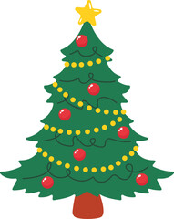 Christmas tree with toys and lights flat icon House decoration