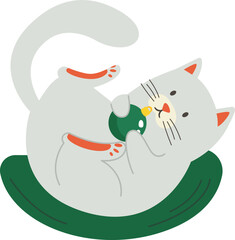 Cat and Christmas flat icon Cute cat play with toy