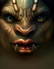 orc, cute, fantasy, portrait of scruffy haired wearing metal armour, monster

