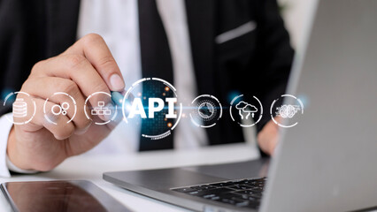 API - Application Programming Interface. Software development tool. Business, modern technology, internet and networking concept.