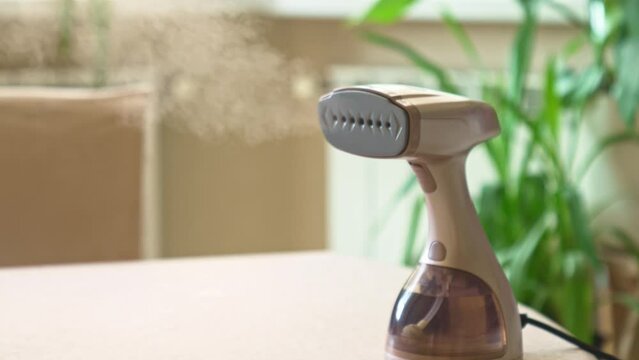 Working portable hand steamer for clothes. steam for ironing clothes.