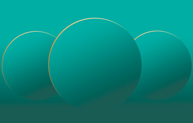 Turquoise and green air background for luxury products, layout with golden lines