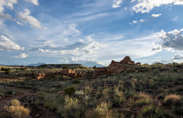 Fototapeta na wymiar A panoramic view of a rock building made by the ancient pueblo people at Wupatki National Monument