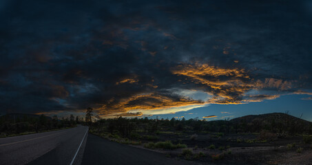 A beautiful cloudy sunset at Crater Volcano National Monument during a road trip