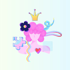 Psychedelic surreal illustration. Abstract portrait of a woman without a face. Psychology. Mental health. Contemporary art. Print for clothes, phone case, poster, notebook