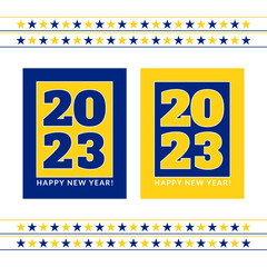 2023 Happy New Year. Blue & Yellow 2023 Posters. 2023 New Year. Vector Illustration