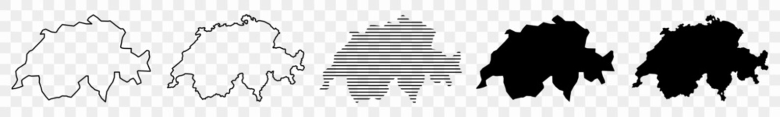 Switzerland Map Black | Swiss Border | State Country | Transparent Isolated | Variations