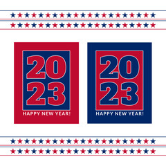 2023 Happy New Year. Red & Blue 2023 Posters. 2023 USA New Year. Vector Illustration