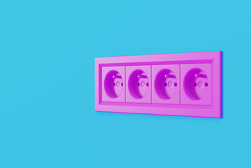 Electric sockets on a blue background. The concept of using electricity, saving electricity. 3D render, 3D illustration.