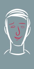 minimalistic sketch with a pleasantly surprised young man