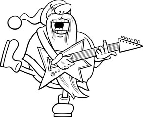 cartoon Santa Claus playing electric guitar coloring page