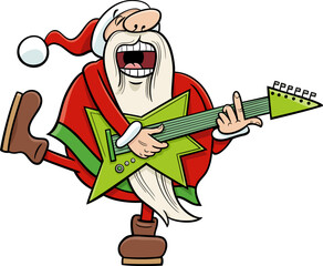 cartoon Santa Claus playing electric guitar on Christmas time