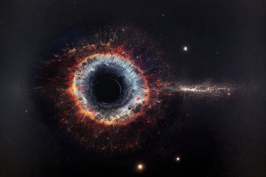 Supermassive Black Hole Eye of the Universe - imaginary black hole with the appearance of the iris of the human eye, for abstract works. 3D rendered