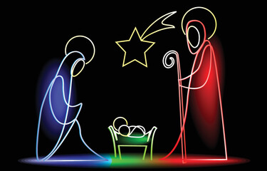 Christmas illumination with Holy Family
