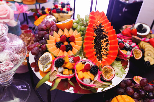 Assortment of fruits on buffet 