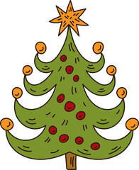Doodle Christmas tree with Star and decor