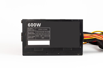 Computer power supply unit side face power chart wires and cables - black - White background 