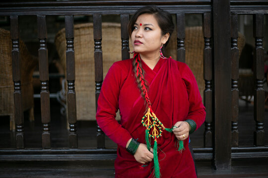 In a traditional dress