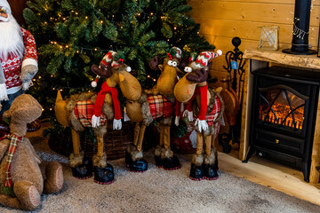christmas santa claus house decoration with reindeer