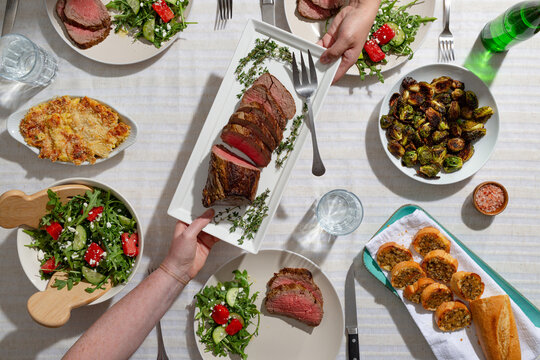 View Of A Steak Dinner From Above. 