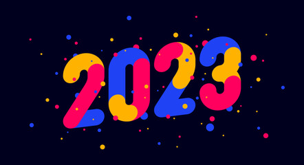 2023. Happy New Year. Greeting card, banner, poster with inscription 2023. Geometric bright style for happy new year 2023. Background, happy new year symbol for web, print. Vector Illustration