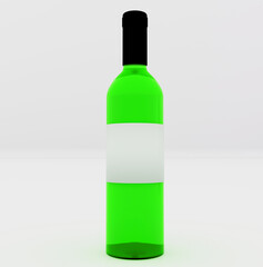 Front view of wine bottle isolated on white background, mockup. 3d rendering.
