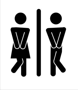 Restroom or bathroom for man and woman to peeing. Funny vector WC pictogram icon or sign. World toilet day. Stickman bath room. Unisex. Clean the toilets