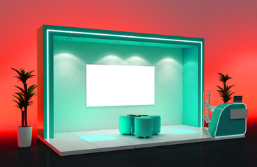 Exhibition stand mockup and flat used for branding and Corporate identity. Trade show event fair stand isolated. 3d rendering.