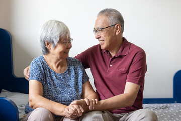 love, affectionate senior old asian couple smiling portrait