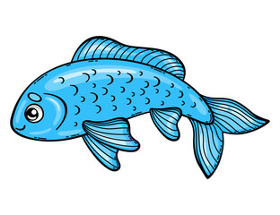Cartoon blue sea fish. Isolated vector illustration of marine creature on white background.
