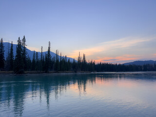 Fototapeta na wymiar blue sunset over the lake 