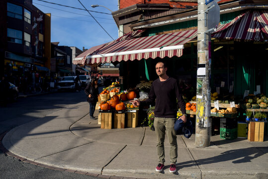 Autumn shopping pumpkins in local market