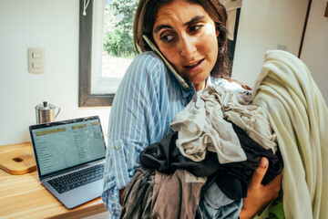 stress woman at home office