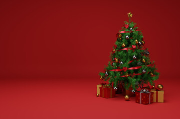 3d render of christmas concept with traditional decoration