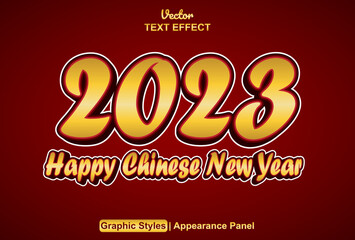 Fototapeta premium text effect happy chinese new year 2023 with graphic style and editable.