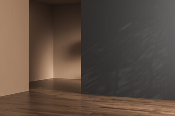 Modern contemporary loft empty room with beige and black walls. 3d render The Rooms have parquet floors. Mock up.