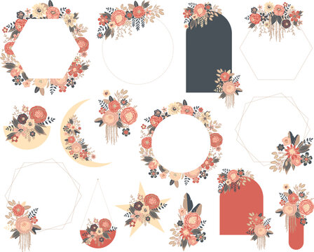 Autumn Floral Frames and Wreaths Vector Set