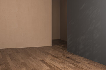 Modern contemporary loft empty room with beige and black walls. 3d render The Rooms have parquet floors. Mock up.