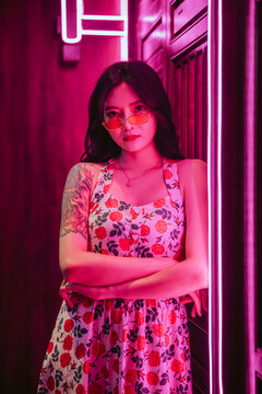 portrait of an Asian woman at night