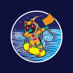 cat with astronaut costume illustration for logo, notebook, and background