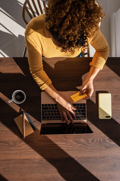 Female freelancer using banking software